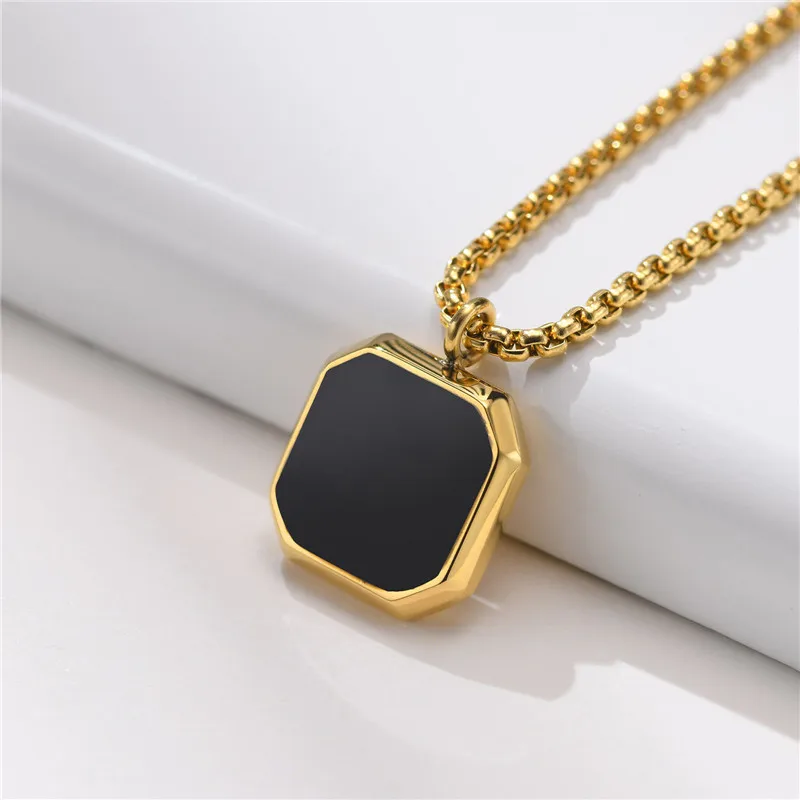ZORCVENS Black Square Necklace for Men Gold Silver Color Stainless Steel Geometric Pendant Necklace Casual Punk
