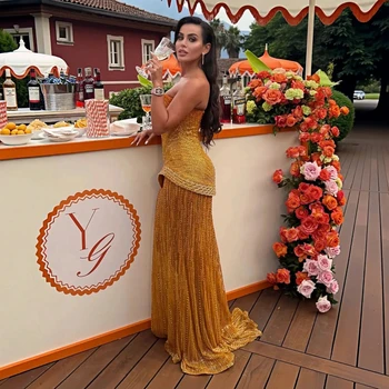 Sharon Said Luxury Beaded Two Piece Evening Dress with Scarf Strapless Sequined Elegant Long Formal Party Gowns SS560 Customized 1