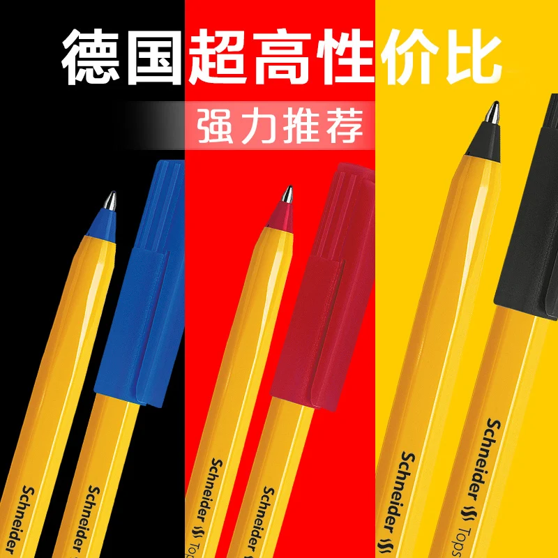 Schneider Imported German Ballpoint Pen - Ultra Smooth Steel Nib in Black, Red, and Blue Ink