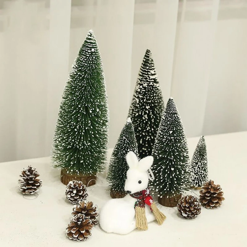 Mini Christmas Tree Pine Needle Flocking Stained White Cedar Desktop Ornaments Stereo Christmas Tree