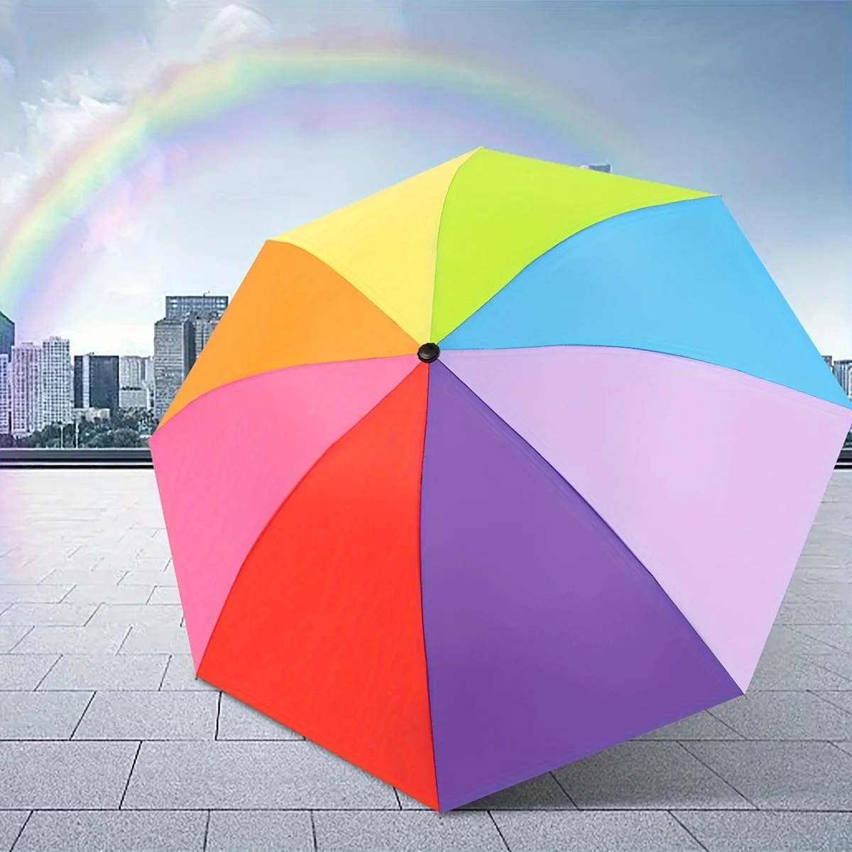 Windproof Foldable Umbrella Women Men Manual Popular Rainbow Three Folding Umbrella Adults Children Strong Resistant Umbrella