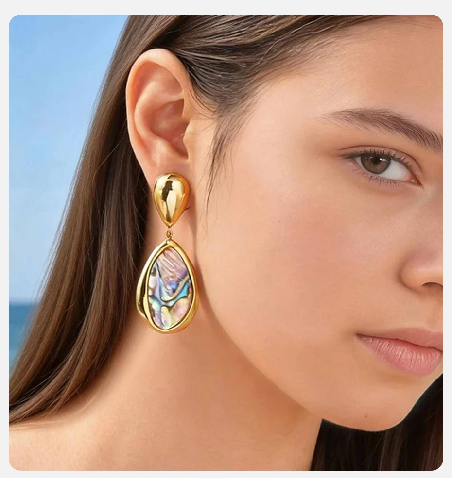 Vnox Trendige Unregelmäßige Abalone-Muschel Seestern Ohrhänger Weiße Muschel Abalone-Muster Ohrringe Sommer Urlaub Ozean Schmuck – Detail 8