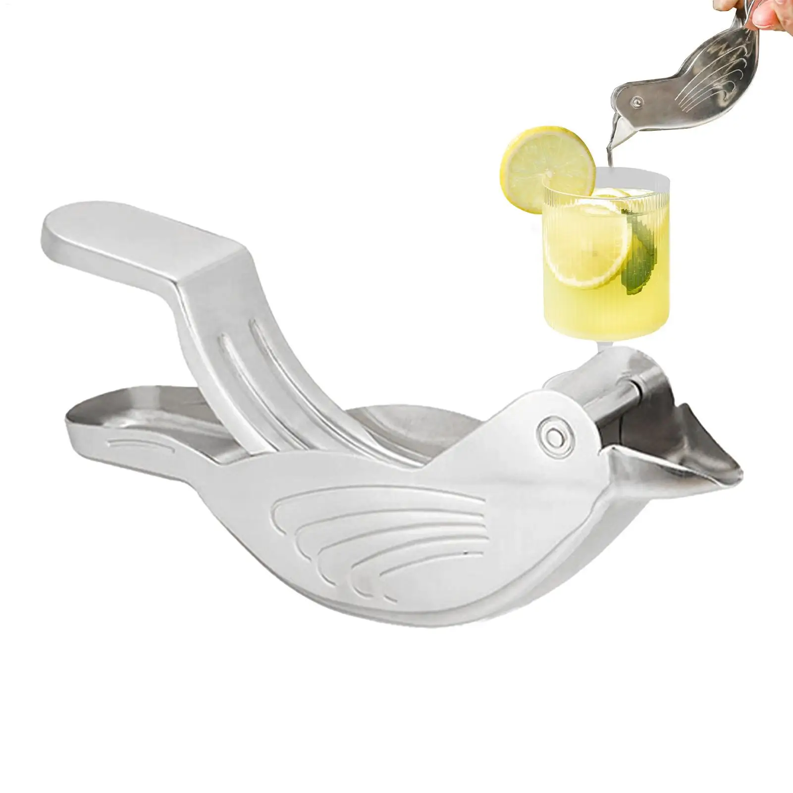 Silver Bird Shape Lemon Juicer Stainless Steel Manual Citrus Squeezer for Limes and Lemons Portable Kitchen Tool