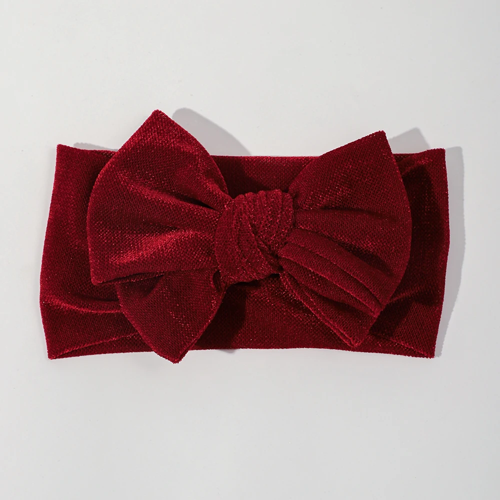Baby Girls Headbands Elastic Soft Nylon Velvet Bow Headband For Newborn Handmade Bow Turban Infant Hair Accessories Headwear 5