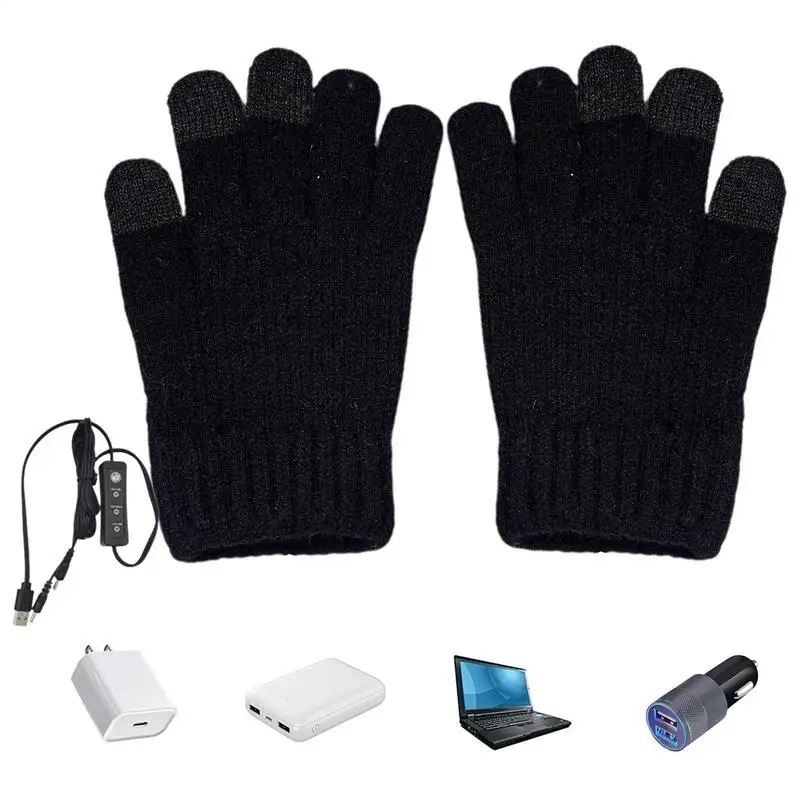 Electric Heated Gloves Touch-screen USB Rechargeable Motorcycle Gloves Winter Thermal Waterproof Windproof Knitting Wool Hand 3