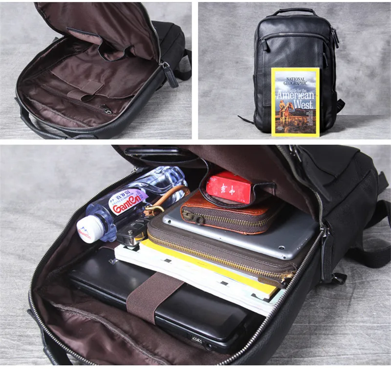 Simple casual soft real cowhide men women's backpack high quality genuine leather large capacity travel black laptop bagpack