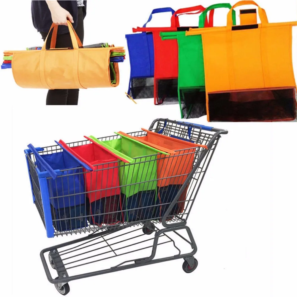 

4pcs/Set Reusable Cart Trolley Supermarket Shopping Storage Bags Foldable Reusable Eco-Friendly Shop Handbag Totes Bags