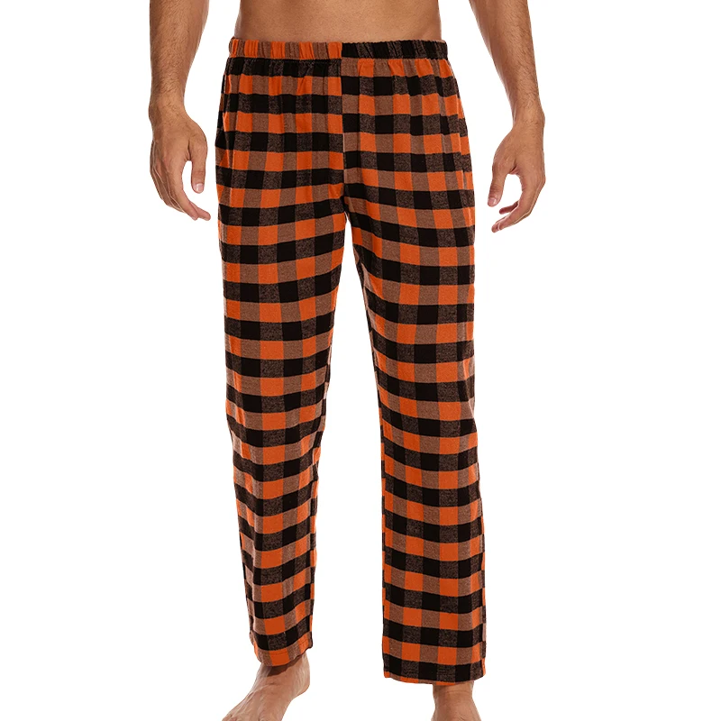 Men's fashion casual pajama trousers soft and comfortable loose elastic waistband plaid comfortable straight home leisure trouse pajama pants