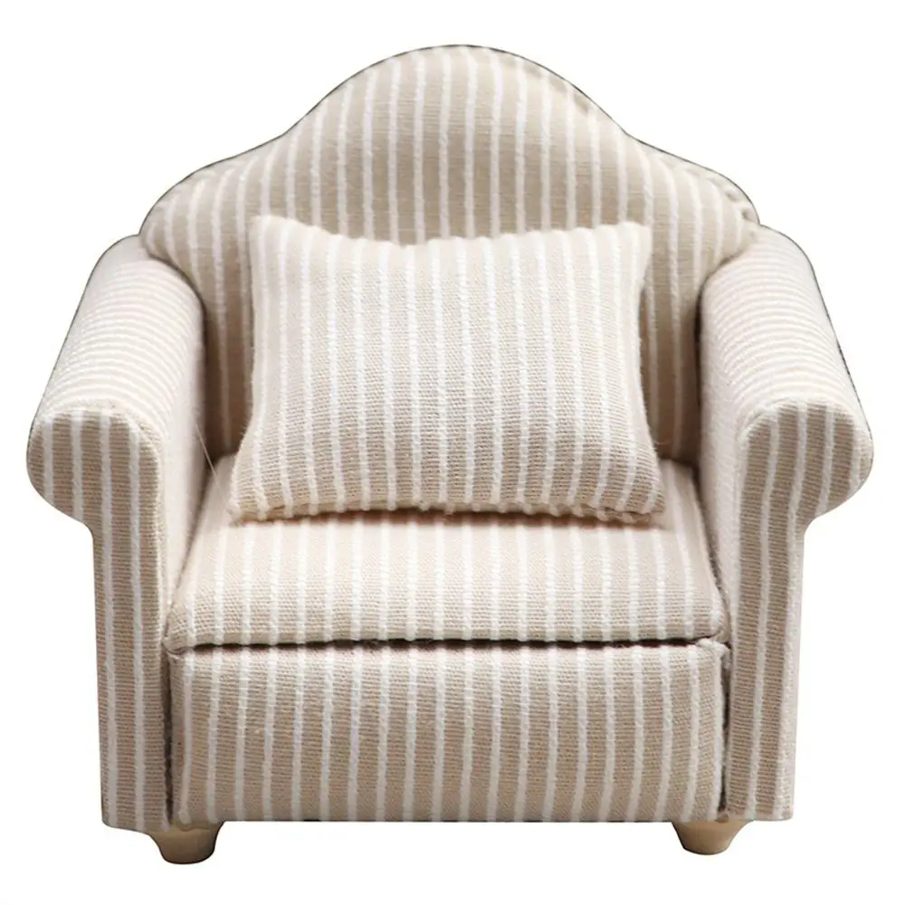 Scene Toy Striped Dollhouse Sofa Simulation With Pillow Miniature Sofa Pretend Play Sofa Model Mini Sofa Dollhouse Accessorie