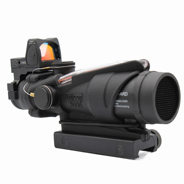 ACOG 4x32 Fiber Illuminated Red or Green Chevron Scope Embossed Logo with  RMR sight