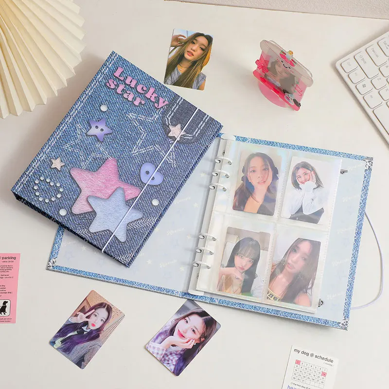 

A5 Denim Photocard Holder Colorful Photos Binder Kpop Idol Photo Album Simple Loose Leaf Scrapbook Collect Book Mini Photos Card