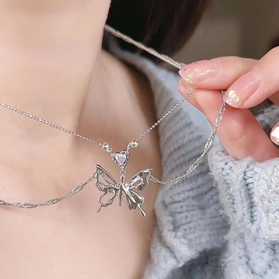 Zoestar Butterfly Pendant Necklace - Sparkling Crystal Rhinestone Chain Jewelry For Women, 14 Inch Length - View #9