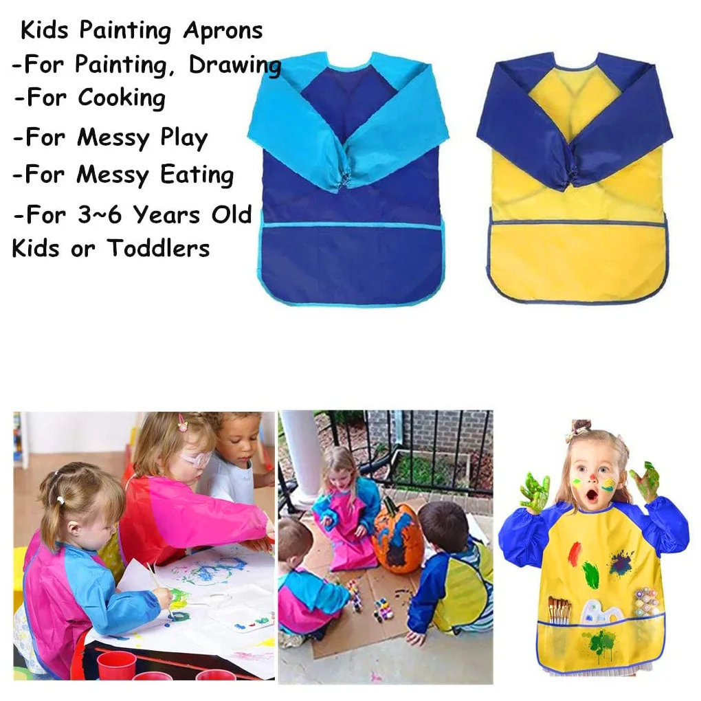 Children Long Sleeve Waterproof Apron Kid Art Craft Painting Cook Feeding Smock, S, Red