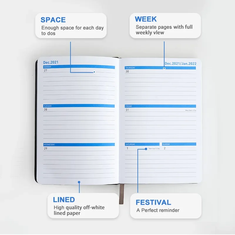 PU Leather Full English Version 18-month Calendar Plan This Schedule This Notebook Notepad