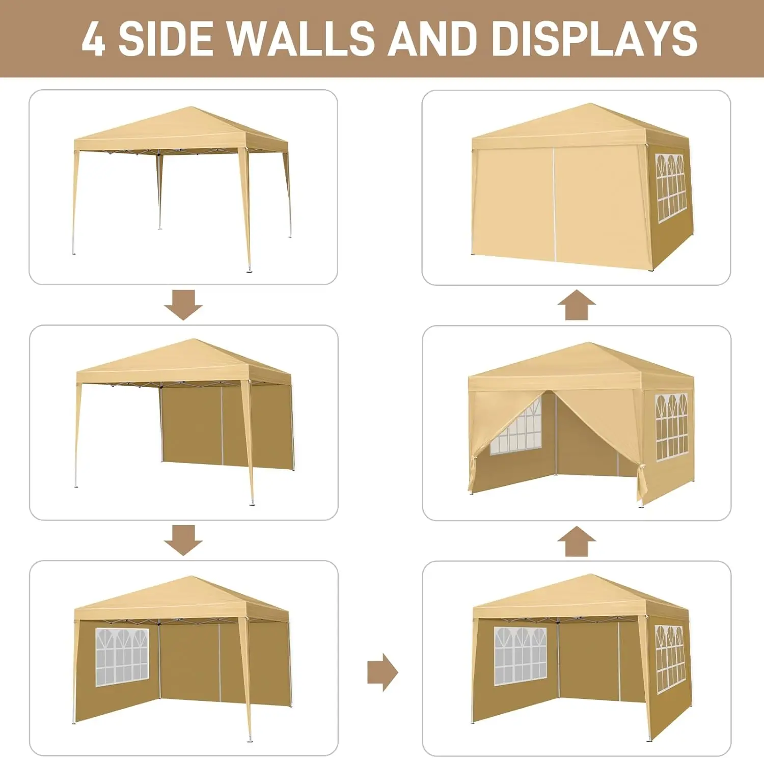 10x10ft Ez Pop Up Canopy, Portable Instant Canopy Tent with 4 SideWalls for Outdoor Events, Party, Wedding, Birthday,Graduation