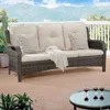 Outdoor Patio Couch Wicker Sofa - 3 Seater Rattan Sofa for Outside Patio Garden with Deep Seating and Olefin Cushions(Mi 4