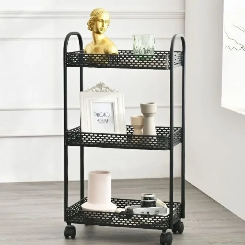 

Nordic Golden Trolley Storage Rack Living Room 3-layer Storage Rack Movable Bedroom Light Luxury Organizing Rack Kitchen Islands