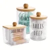 3pcs/set cotton swab Holder and Cotton Round Pad Dispenser with Bamboo Lid Clear Acrylic Containers for Cotton Swab/ball 1