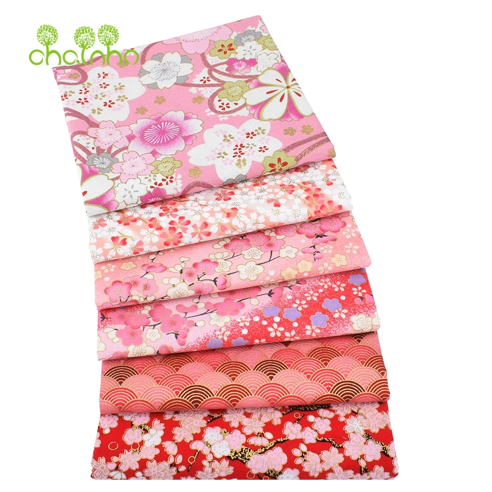 Chainho,Printed Plain Weave Cotton Fabric,DIY Quilting Sewing Material,Patchwork Cloth,Pink Floral Series Textile,20x25cm,15CD32