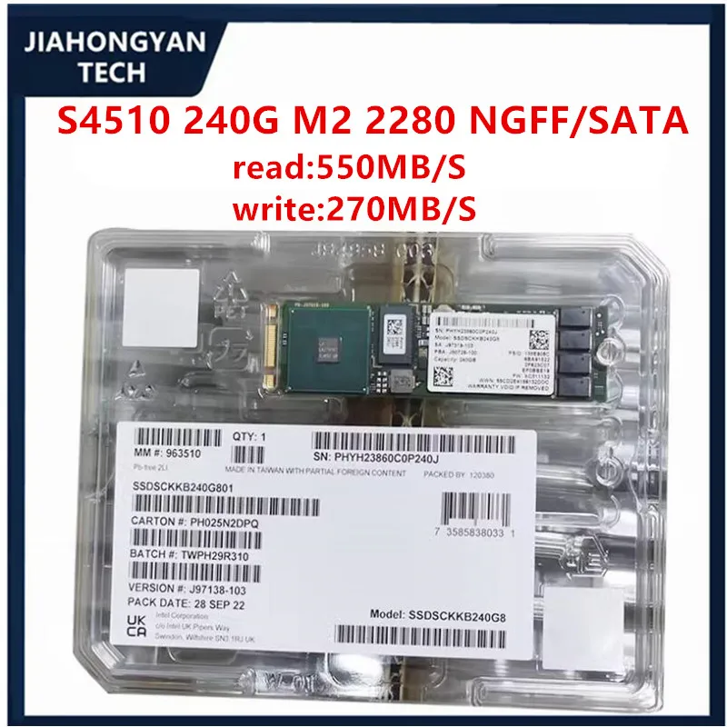 인텔 S4510 480G 240G M.2 2280 SATA NGFF 프로토콜 SSD 엔터프라이즈 클래스 SSDSCKKB240G801 SSDSCKKB480G801 용