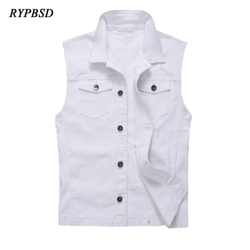 

Vest Jeans Jacket Brand Casual Autumn Solid White Denim Sleeveless Jacket for Men Cowboy Vest Waistcoat Male Streetwear Coat