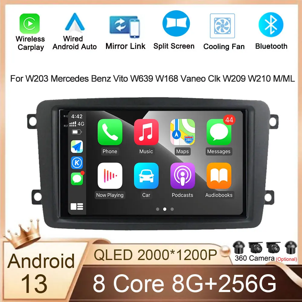 

Android 13 For W203 Mercedes Benz Vito W639 W168 Vaneo Clk W209 W210 M/ML 4G Car Radio GPS Navigation Audio Wireless Carplay