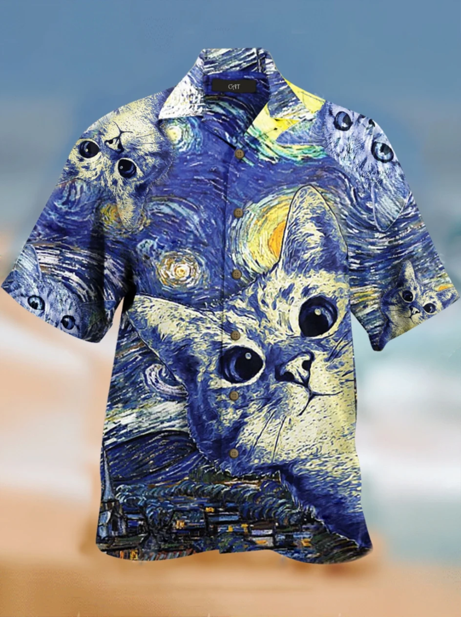 Hawaii Summer Shirt For Men's Tropical Dog Cat Pets Personalized Floral 3D Printed Casual Harajuku Beach Plus Size Clothing 5XL