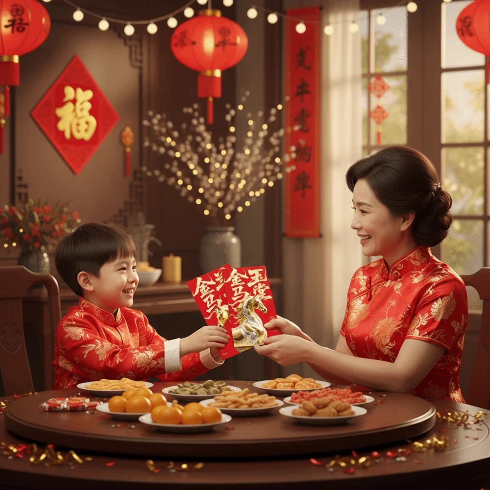 6pcs Chinese 2026 New Year Red Envelope Cartoon Bronzing Horse Year Money Envelope Glitter Frosted Blessing