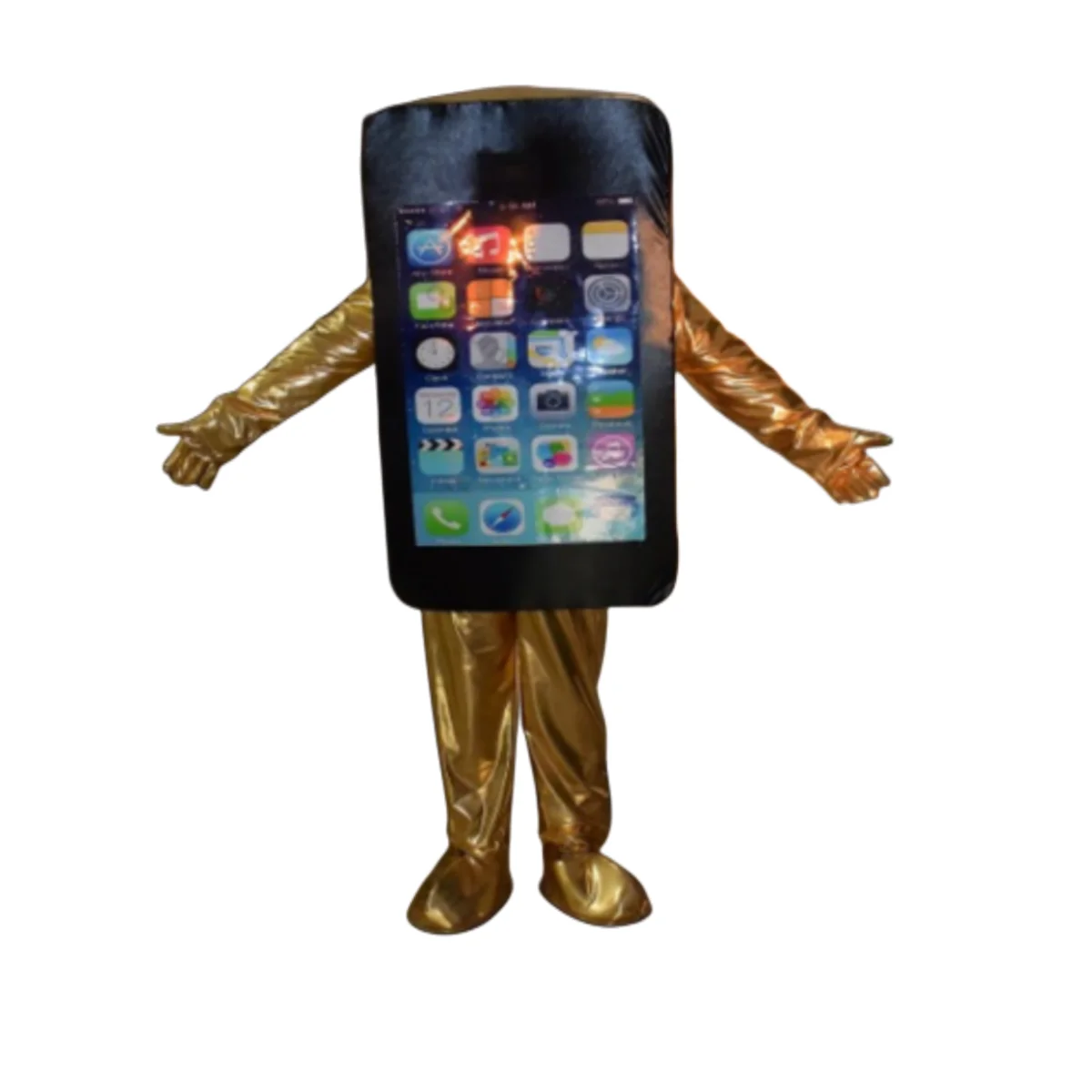 

Golden Mobile Phone Mascot Costumes Cartoon Cosplay Clothings Fancy Party Dress Halloween Xmas Adults Size Carnival Parade Suits