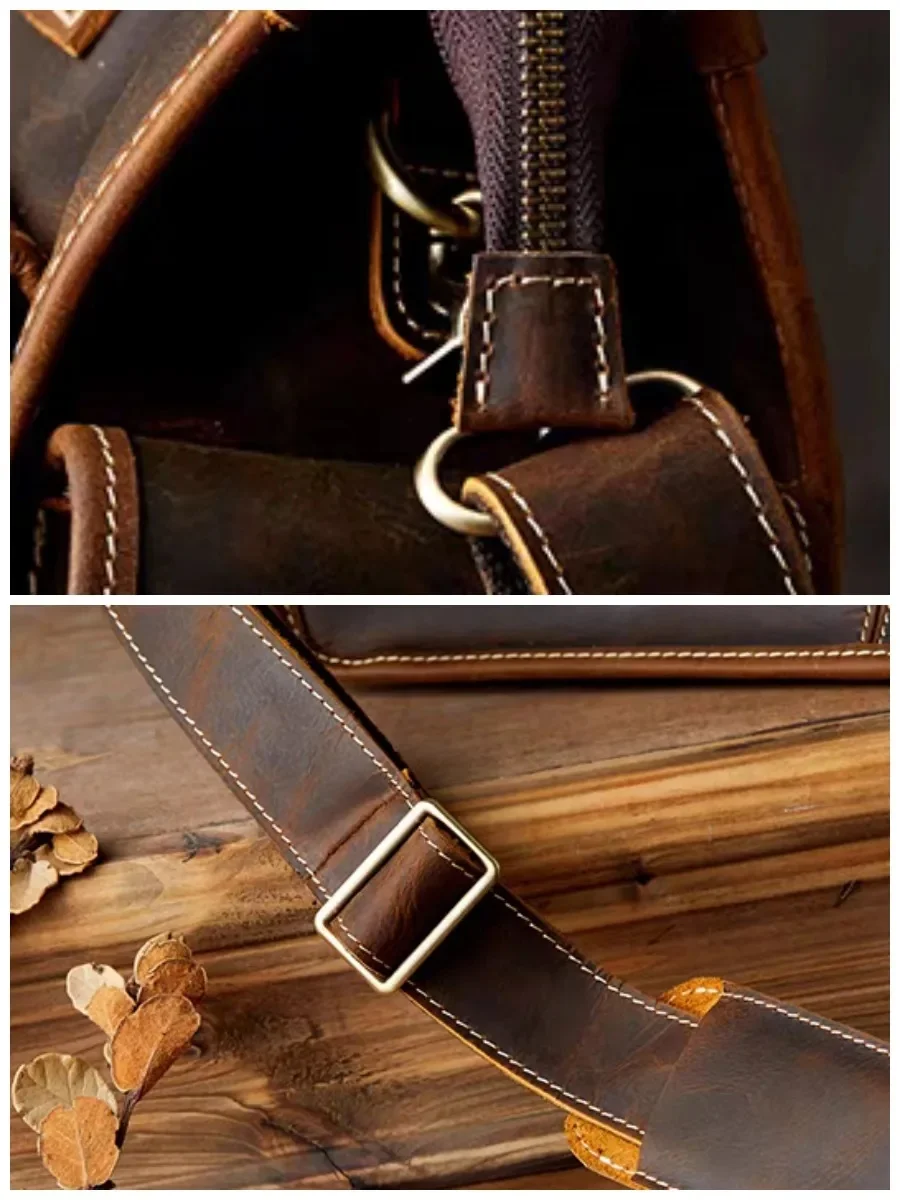 NASVA Herren Vintage Echtleder Aktentasche Umhängetasche Laptop Umhängetasche Crazy Horse Ledertasche Handtasche – Detail 14