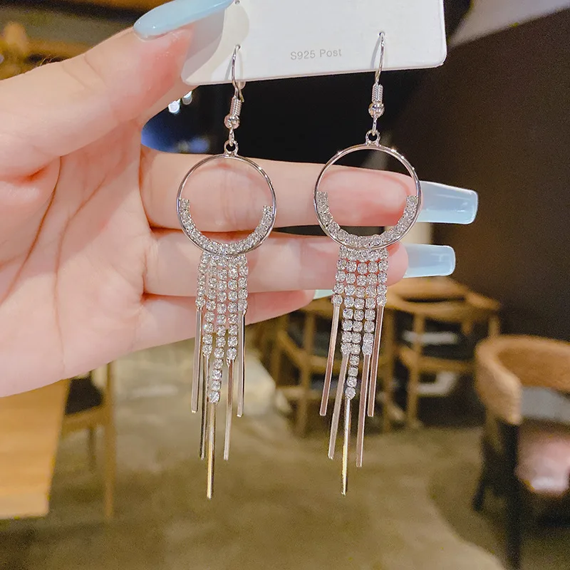 S0884fd7d55034e24b2bf5af717e4b8aaG Long Dangle Earrings For Women New Fashion Multi-layer Crystal Zircon Tassel Drop Earring Gold Color Luxury Jewelry Mallzona