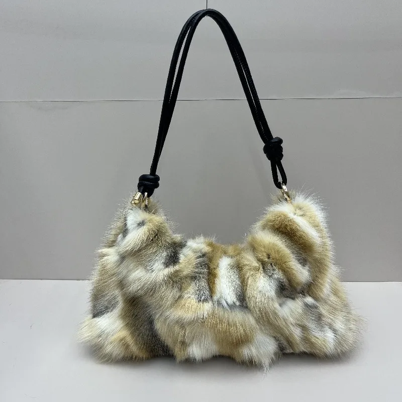 Luxury Real Fox Fur Women Messenger Bag 2025 Winter Ladies Warm Shoulder Bags Designer Fur Tote Bag Evening Party Clutch Bag