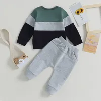 Newborn Baby Boy Pant Sets Autumn Clothes 2 Piece Outfits Contrast Color Long Sleeve Sweatshirt and Elastic Pants Baby Items 4