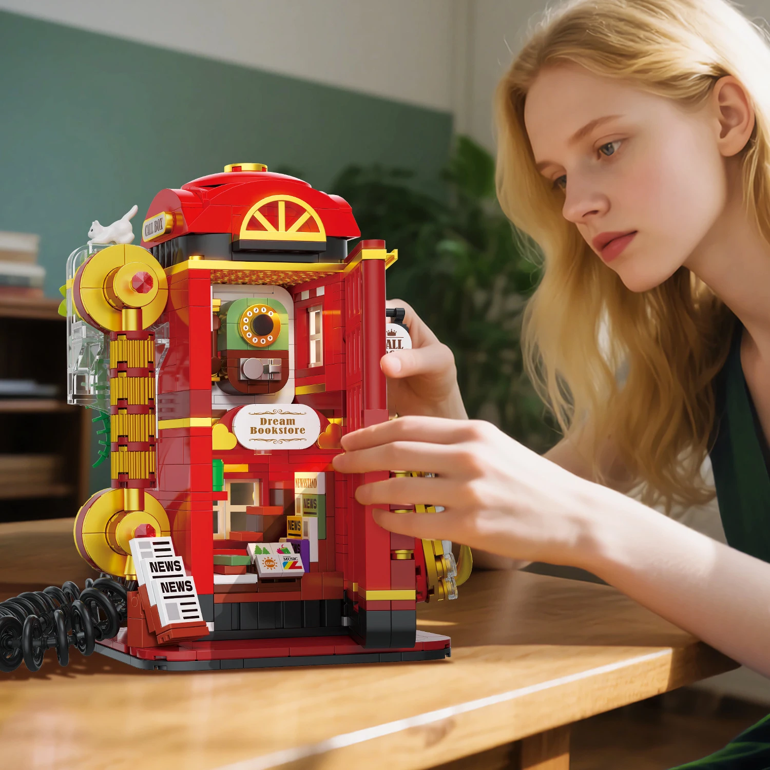 Retro Telephone Box Building Blocks Set DIY Arcade Phone Booth Architecture Model Kit for Adult Kids Birthday Gift Home Decor