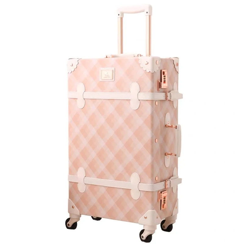 2PCS/SET Vintage PU Travel Bag Rolling Luggage,20"22"24"26"inch Women Retro Trolley Suitcase Borading Box with Handbag