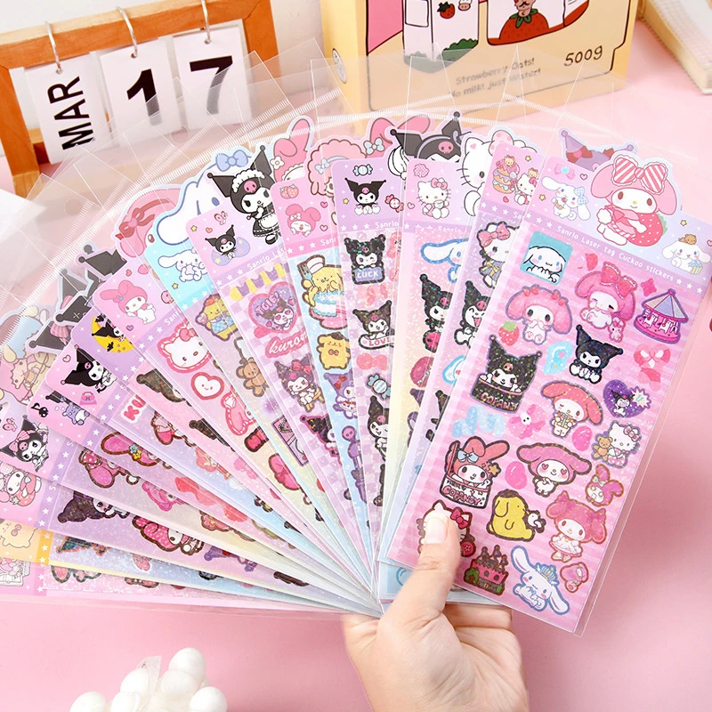 

5 листов, наклейка Sanrio с мультяшным изображением, блестящая наклейка для карт Goo, красочная лазерная наклейка для блокнота, декоративная наклейка «сделай сам» из материала для карт Goo