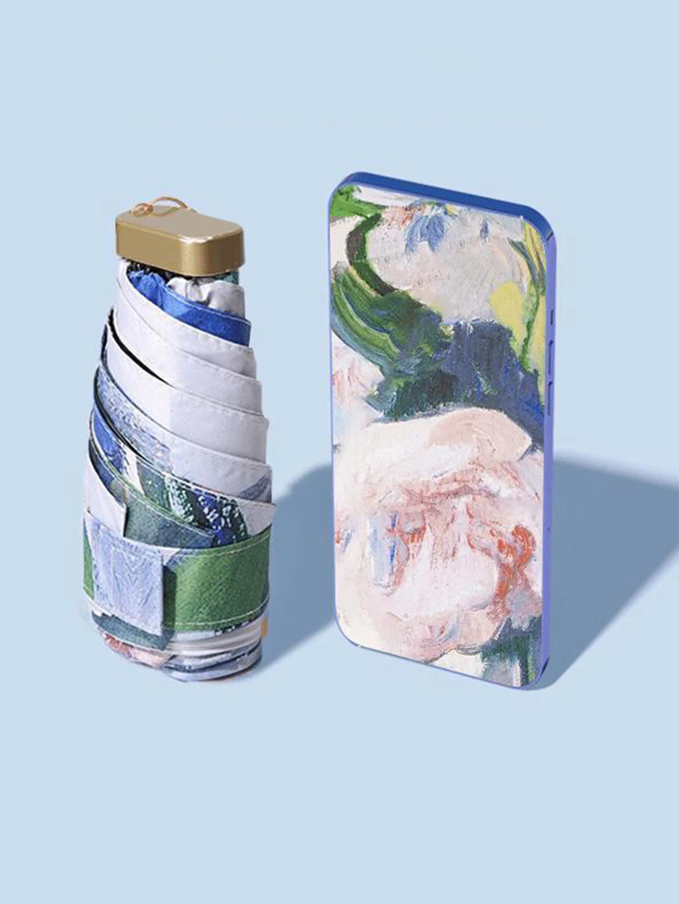 Small Portable Umbrella Woman Mini Pocket 5/6-folding Umbrella Rain Fashionable Oil Painting Travel Parasol Windproof