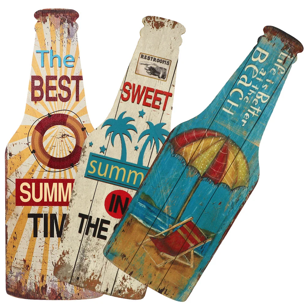 

3 Pcs Bottle Wooden Pendant Bedroom Decoration Beach House Gifts Summer for Hawaiian Bathroom Themed