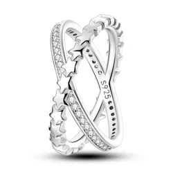 Elegant 925 Silver Zircon Bow Ring - Shimmering Fine Jewelry Gift - 8 (Pink)