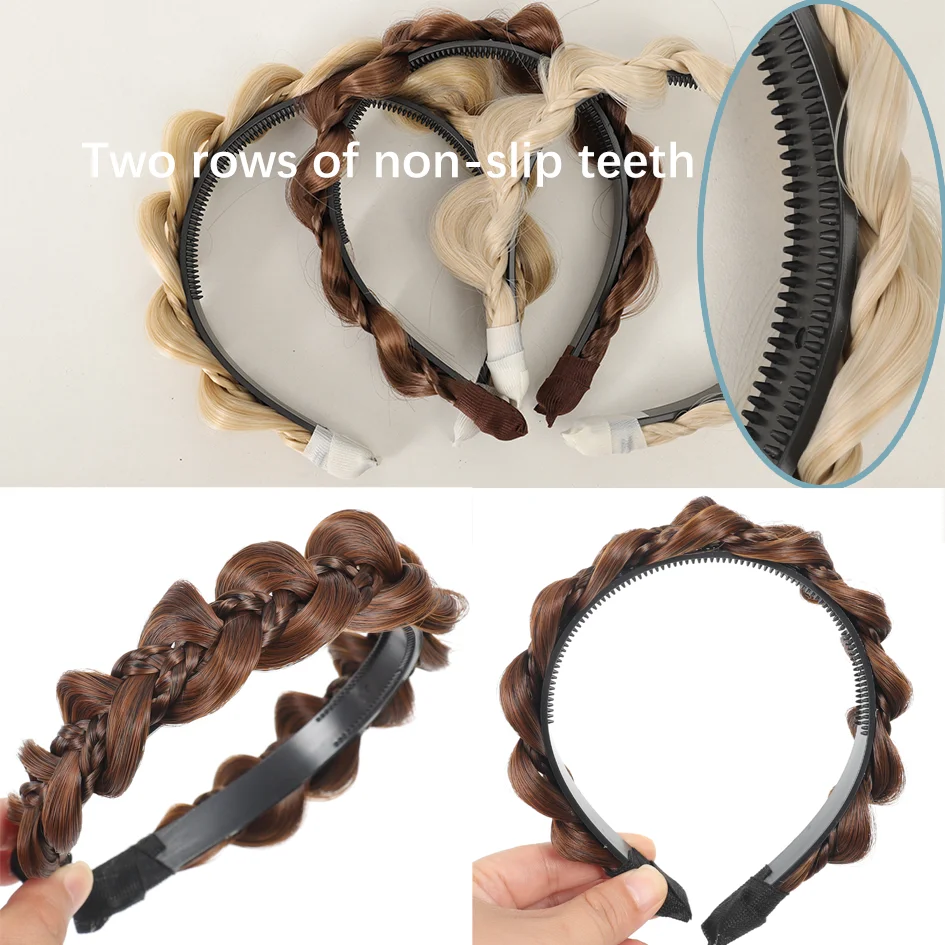 Allaosify Synthetic Hair for women Gourd fishbone Braid Headband Non-slip tooth design Braided fake headband