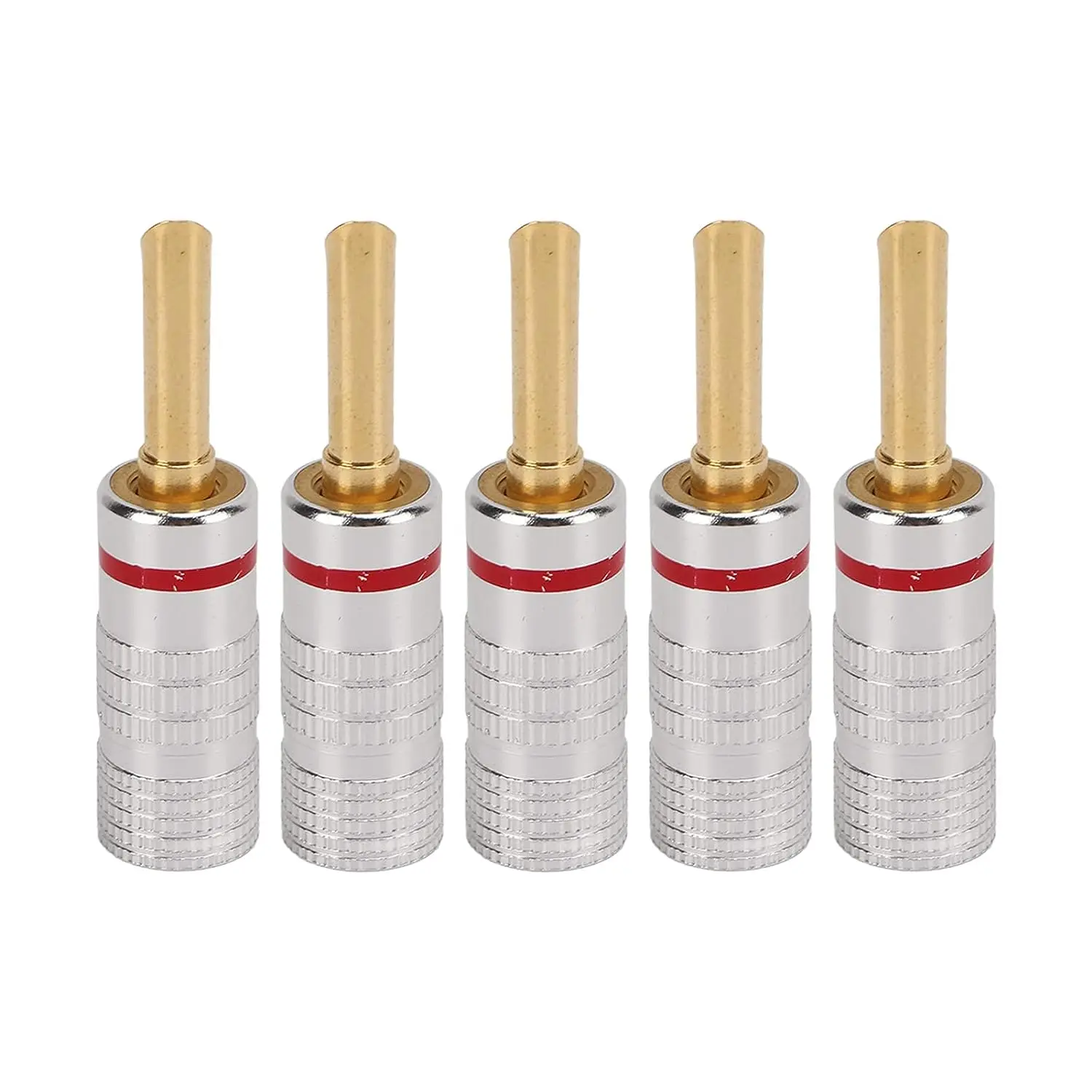 

5Pcs Banana Plug 4mm Serrated Plug 24K Gold Plated Speaker Wire Banana Plugs Solderless for Speaker Wire Siding Home Theater(Red