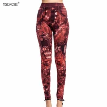 

YSDNCHI High Waist Elastic Pants Fitness Sports Slim Women Leggings Faux Denim Jeans Workout Running Push Up Leaf Print Trousers