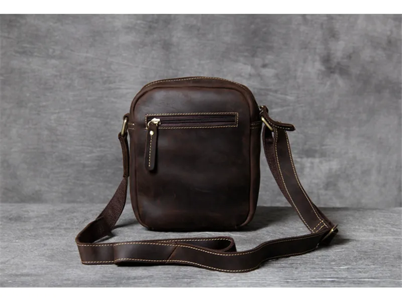 Vintage fashion crazy horse cowhide men's phone bag daily outdoor work weekend genuine leather small shoulder crossbody bag