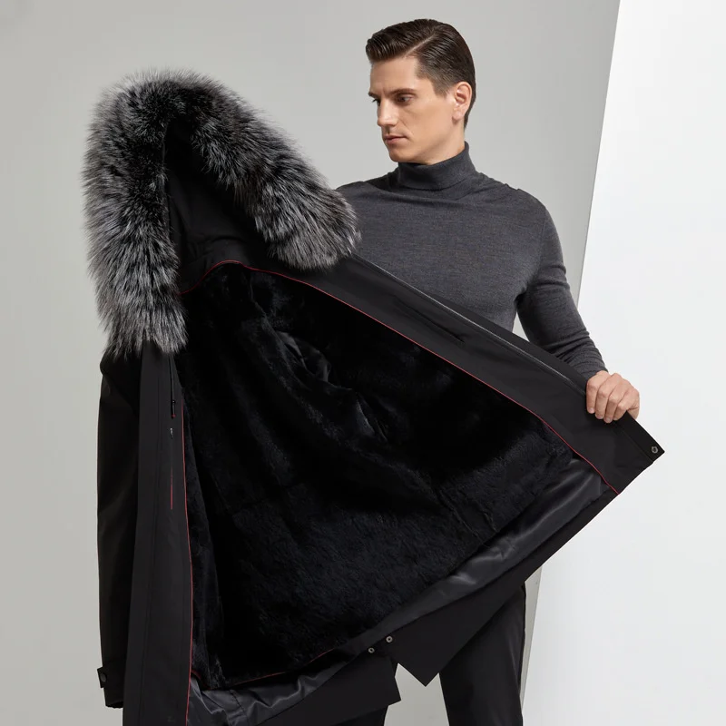 

Lining New Fur 2023 Jacket Men's Winter Mid-Length Casual Big Fox Fur Collar Fur Coat Detachable