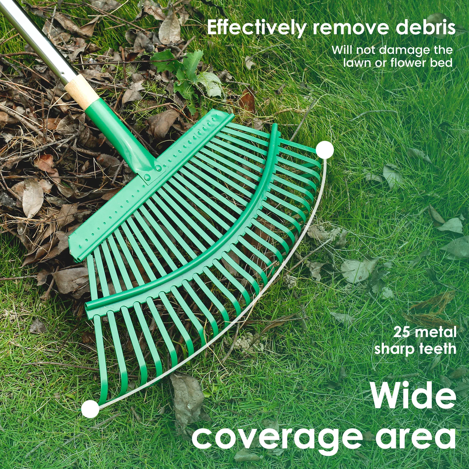 53 Inches Leaves Rake Heavy Duty Hoe Lawns Leaf Lawn Leveling Rake Yard Tools for Picking up Leaves Grass Clippings Garbage 4