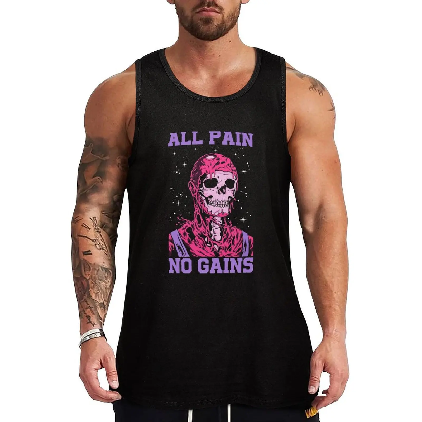 

All Pain No Gains Tank Top Gym man Vest cotton t-shirts man