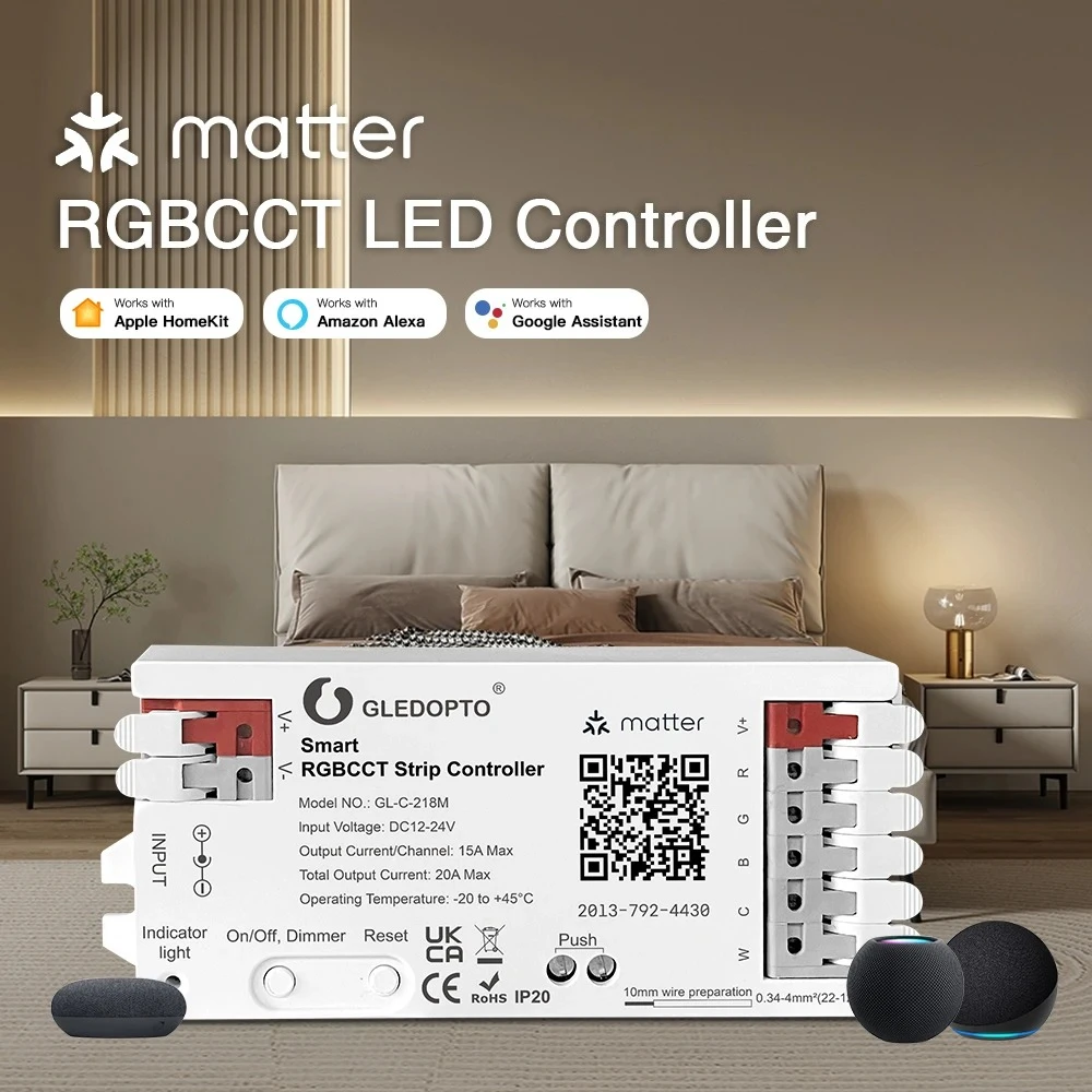 12/24V Matter RGBCCT LED Controller สมาร์ท WIFI Dimmer ทํางานร่วมกับ Amazon Alexa Google Siri Voice Control สําหรับ RGBCCT Strip light 1