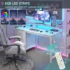 White Desk with 4 Drawers - 47 inch Gaming Desk with Monitor Stand, Computer Gaming Desk with LED Lights Power Outlets 3