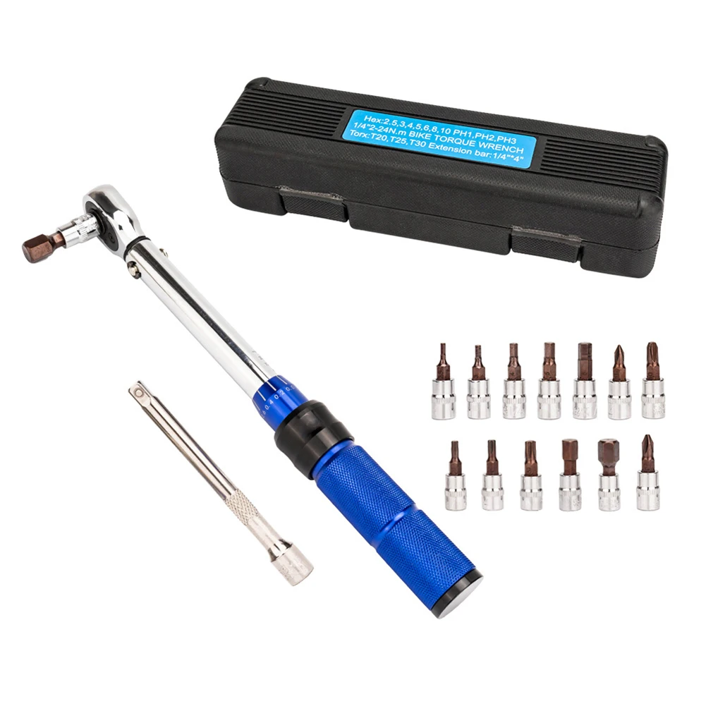 

Bicycle Torque Wrench Ratcheting Wrench Set Bike Preset Torque Wrench 1/4inch 2Nm To 24Nm Bicycle T25 Hexagon Tool Repair Tools