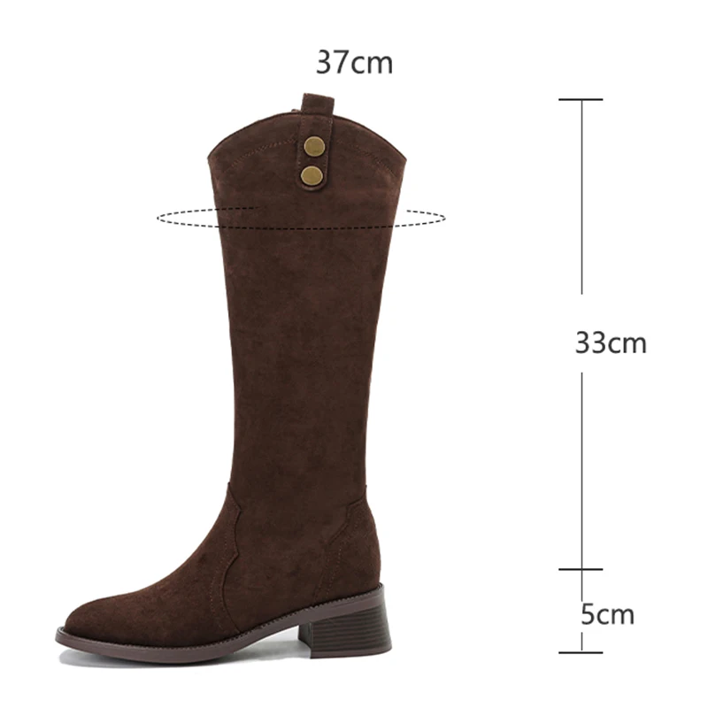 Kcenid Women's Boots Trend 2023 High Quality Sueded Comfortable Heeled Zipper Boots Vintage Knee-High College Style Shoes Woman
